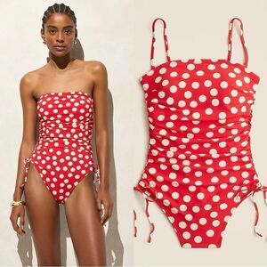 NWT J CREW Gemma ruched bandeau one-piece with side ties in Red Arroyo
